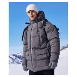 Rejork Men's Long Winter Coat Hooded Warm Quilted Jacket Water-resistant Cold Weather Parka Grey L - Retail $60