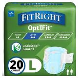 FitRight Adult Diapers, Ultra Heavy Absorbency, L (Waist Size 44in-56in), 20 Count, OptiFit Incontinence Briefs for Men and Women, Disposable, Moisture-Wicking, Leak Protection,
