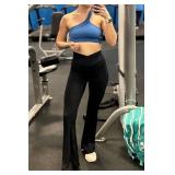 Sunzel Flare Leggings, Crossover Yoga Pants with Tummy Control, High Waisted and Wide Leg, No Front Seam Black Medium 30\' Inseam