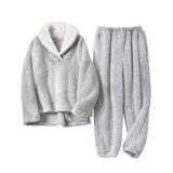 Yimoon Womens Winter Fluffy Pajama Set Fleece Pullover Loose Plush Lounge Sets Sleepwear Fuzzy 2 Piece Pjs Set(Grey-M) - Retail: $37