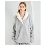 Yimoon Womens Winter Fluffy Pajama Set Fleece Pullover Loose Plush Lounge Sets Sleepwear Fuzzy 2 Piece Pjs Set(Grey-M) - Retail: $37