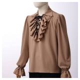 GRACEART Men's & Women's Brown Solid Renaissance, Steampunk, Gothic, Modern Ruffle Colonial Shirt Vampire Costume men's large