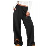 MIROMIHO Womens Wide Leg Sweatpants Fleece Lined Baggy Pants Drawstring Athletic Joggers Fashion Winter Outfits Black XL - Retail: $27
