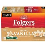 Folgers French Vanilla Artificially Flavored Coffee, Keurig K-Cup Pods, 10 Count Box