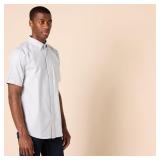 Amazon Essentials Men's Slim-Fit Short Sleeve Stretch Oxford Shirt with Pocket, Light Grey, X-Small - Retail: $11