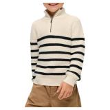 Haloumoning Boys Striped Quarter Zip Sweater Kids Fashion Long Sleeve Knit Pullover Sweaters Tops 10-12 Years Apricot