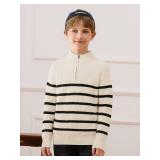 Haloumoning Boys Striped Quarter Zip Sweater Kids Fashion Long Sleeve Knit Pullover Sweaters Tops 10-12 Years Apricot