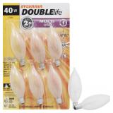 Sylvania Double Life Incandescent Light Bulb, B10, 40W, Dimmable, Candelabra Base, 285 Lumens, Frosted - 6 Count (Pack of 1) (15323)
