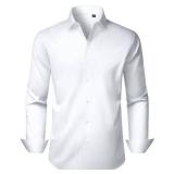 Alimens & Gentle Men White Dress Shirt Long Sleeve Wrinkle Free Stretch Business Formal Work Wedding Button Down Shirt L - Retail: $15