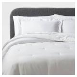 3pc King Luxe Embroidered Border Duvet Cover and Sham Set White/Light Gray - Threshold: Cotton Sateen, OEKO-TEX Certified - Retail: $89