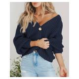 PRETTYGARDEN Womens Open Front Cardigans Sweaters Spring 2026 Chunky Knit Button Down Short Cardigan for Women Trendy (Dark Navy, Small) - Retail: $28