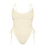 KRLAGAPAS Women's Cream Cheeky One Piece Bathing Suit Swimsuit Tummy Control High Cut Sexy, SW01Cream S - Retail $33