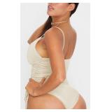 KRLAGAPAS Women's Cream Cheeky One Piece Bathing Suit Swimsuit Tummy Control High Cut Sexy, SW01Cream S - Retail $33