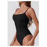 QINSEN Womens Adjustable Spaghetti Straps Removable Padded High Cut One Piece Swimsuit Black L - Retail: $37