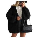 PRETTYGARDEN Womens Oversized Cardigan Sweaters 2025 Fall Long Lantern Sleeve Knit Open Front Lightweight Sweater (Black,Medium) - Retail: $40