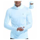 Men's UPF 50+ Sun Protection Shirts UV SPF Rash Guard Long Sleeve Lightweight Hoodie Shirts Fishing Hiking Running Swim Skyblueheathe M