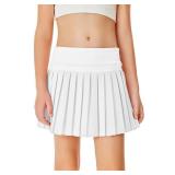 Haloumoning Girls Pleated Skirts with Shorts Athletic Tennis Skorts Sport Performance Skirt with Pockets White Youth Large  - Retail: $15
