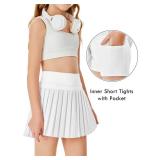 Haloumoning Girls Pleated Skirts with Shorts Athletic Tennis Skorts Sport Performance Skirt with Pockets White Youth Large  - Retail: $15