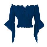 Womens Renaissance Peasant Blouse Off Shoulder Trumpet Sleeve Tops (S, Z2880CBU) - Retail: $25