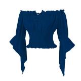 Womens Renaissance Peasant Blouse Off Shoulder Trumpet Sleeve Tops (S, Z2880CBU) - Retail: $25