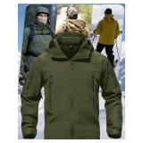 TACVASEN Men Winter Windproof Snow Rain Softshell Parka Jacket Tactical Hoodie Fleece Hunting Pockets Ski Coats Hunting Army Green M - Retail: $46