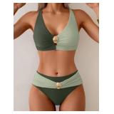 Eomenie Bikini Sets for Women Color Block Two Piece Bathing Suit V Neck Tie Back Swimsuit XS - Retail: $33