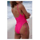 KRLAGAPAS Women's Neon Pink Cheeky One Piece Bathing Suit Swimsuit Tummy Control High Cut Sexy, SW02NeonPink M - Retail: $34