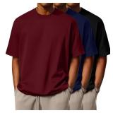 Ficerd 3 Pack Cotton Men's Oversized T Shirts Big and Tall Shirts Raglan Short Sleeve Crew Neck Plus Size Tee(Black, Navy Blue, Wine Red,3X-Large) - Retail: $37