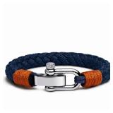 Elegatto Pelagus Premium Rope Bracelet for Men | Designed in California | Thick Cotton Rope with Stainless Steel Shackle Closure | Mens Designer Bracelets | Aegean Blue Small - Retail: $50