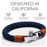 Elegatto Pelagus Premium Rope Bracelet for Men | Designed in California | Thick Cotton Rope with Stainless Steel Shackle Closure | Mens Designer Bracelets | Aegean Blue Small - Retail: $50