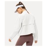 Locachy Women's Lightweight Zip Up Athletic Jacket Stand Collar Windproof Sun Protection Workout Outdoor Jacket White M - Retail: $28