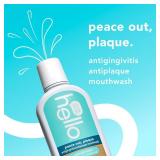 Hello Peace Out Plaque, Antigingivitis Alcohol Free Mouthwash, Natural Mint with Aloe Vera and Coconut Oil, Fluoride Free, Vegan, SLS Free and Gluten Free, 16 Ounce