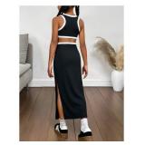 BEAUDRM Girl's Summer Cut Out Scoop Neck Maxi Dress Sleeveless Split Hem Casual Dresses Black 10Y - Retail: $30