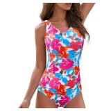 Zando Womens One Piece Swimsuits Tummy Control Modest Bathing Suit for Women 2026 Athletic Swimsuits for Aqua Aerobics Chlorine Resistant Swimming Suits Full Coverage Swimwear for Ladies Pink Flower S