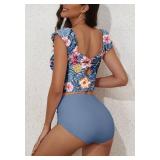 Eomenie Tankini Swimsuits for Women Ruched Tummy Control Bathing Suit Two Piece Swim Tank Top with High Waisted Bottom Blue Floral Medium - Retail: $39