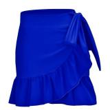 UPF 50+ Women's Ruffle Sarongs Beach Wrap Cover Up Swimwear Bikini Bottoms High Waisted Tankini Swim Skirts Swimdress Royal Blue Size XS-S - Retail: $29