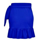 UPF 50+ Women's Ruffle Sarongs Beach Wrap Cover Up Swimwear Bikini Bottoms High Waisted Tankini Swim Skirts Swimdress Royal Blue Size XS-S - Retail: $29