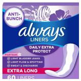 Always Daily Extra Protect Liners, Extra Long Length, Scented Panty Liners, 60 Count