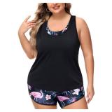 NIeyook Women Plus Size 3 Piece Tankini Swimsuits Athletic Bathing Suits with Boy Shorts Tank Top with Sports Bra, 12W - Retail: $33