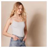 Amazon Essentials Women's Slim-Fit Camisole, Pack of 4, Coral Orange/Light Grey Heather/White, Medium - Retail: $20