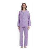 GLOBAL Women's 100% Cotton Pajama Sets | Two-Piece Soft Long-Sleeved PJs With Pants for All Seasons | Button Down Front Top and Drawstring Waist Bottom Nightwear XL - Retail: $32