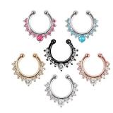 XUKEKOY 6pcs Fake Septum Clicker Nose Ring Rhinestone Non Piercing Hanger Clip Body Jewelry