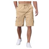 CTU Men's Cargo Shorts Elastic Waist Outdoor Relaxed Fit Sport Shorts Jogger SweatShorts with Multi-Pocket Khaki 4XL - Retail: $20