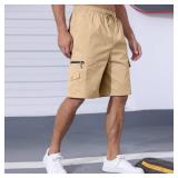 CTU Men's Cargo Shorts Elastic Waist Outdoor Relaxed Fit Sport Shorts Jogger SweatShorts with Multi-Pocket Khaki 4XL - Retail: $20