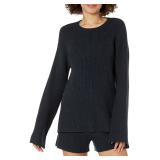The Drop Women's Alice Crewneck Back Slit Ribbed Pullover Sweater, Black, 3X, Plus Size - Retail: $45