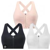 Front Zip Sports Bra with Cross Back Design Large  - Retail: $25