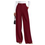 PRETTYGARDEN Womens Wide Leg Dress Pants 2026 Business Casual Flowy Work Palazzo Pants High Waisted Slacks Trousers (Burgundy,Medium) - Retail: $40