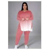 Tycorwd Women's Plus Size Two Piece Outfits Loungewear Sets Long Sleeve Oversized Tshirts Sweatpants Sweatsuits Sets Pink Gradual 4XL - Retail: $28