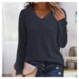 Women's Fall Tops 2025: V-Neck Long Sleeve Tunic Sweater for Dressy Casual Work Outfits | Cute, Trendy Knit Top (X-Large,Blue)