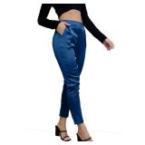 Women's Silky Satin Wedding Dressy Casual Elastic Waist Pants Party Club Wear Trousers Large - Retail: $30